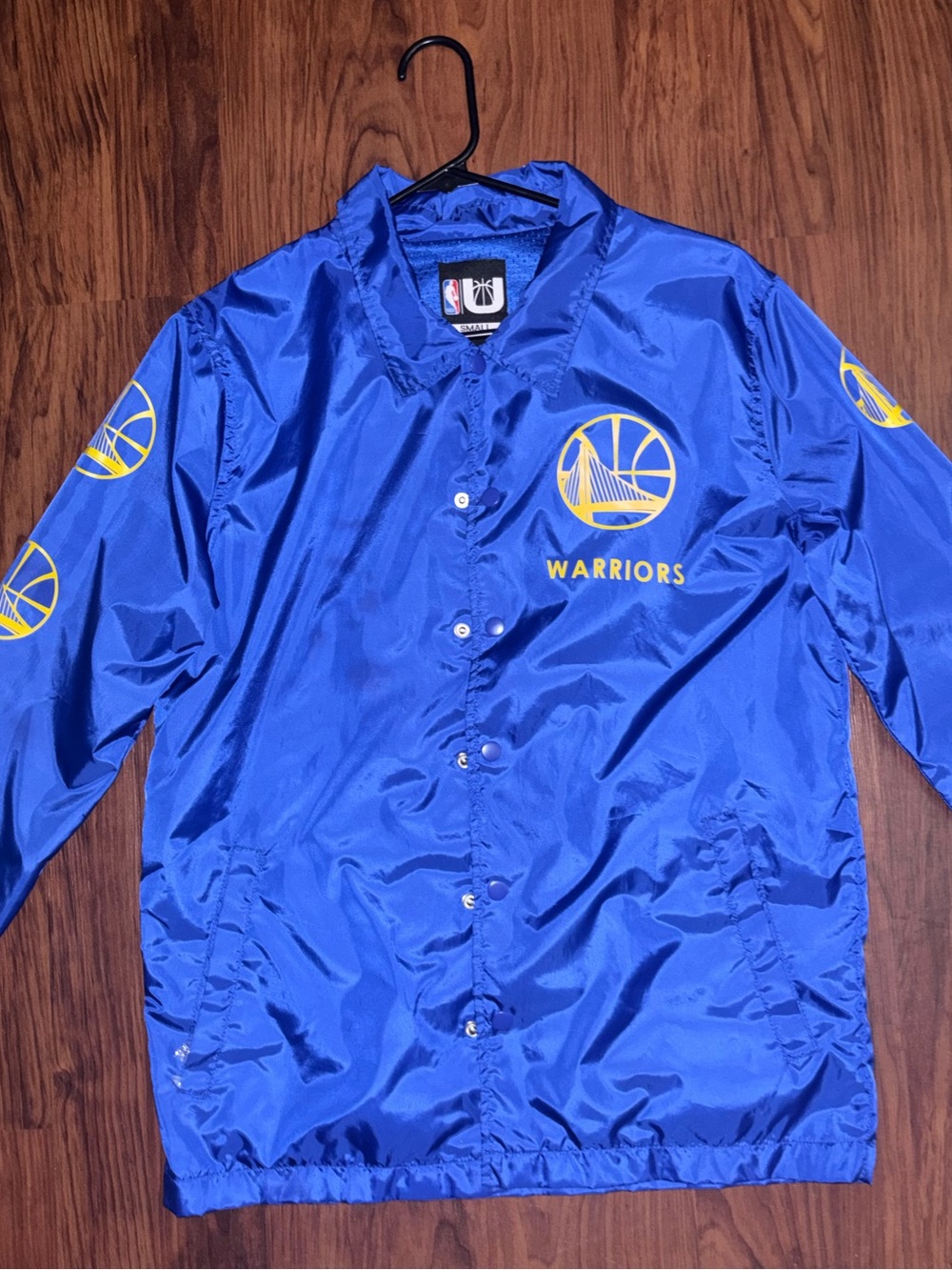 NBA Golden State Warriors Royal Blue Windbreaker Jacket w\ Logo Button Down